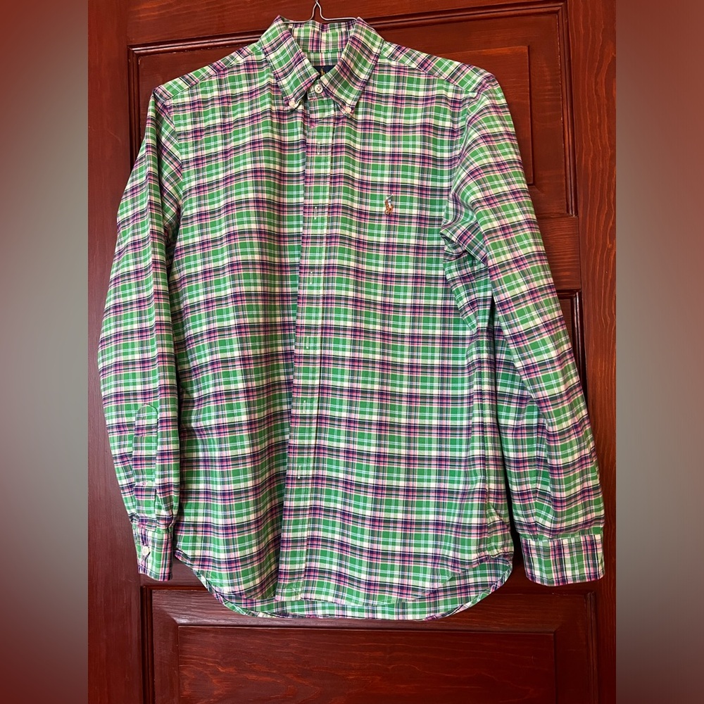 Ralph Lauren size M green and pink long sleeve button down